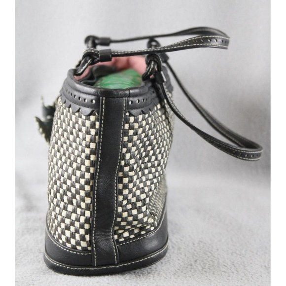 RARE Isabella Fiore VTG Small Classic Black & White Woven Designer Handbag ANB - Picture 7 of 12